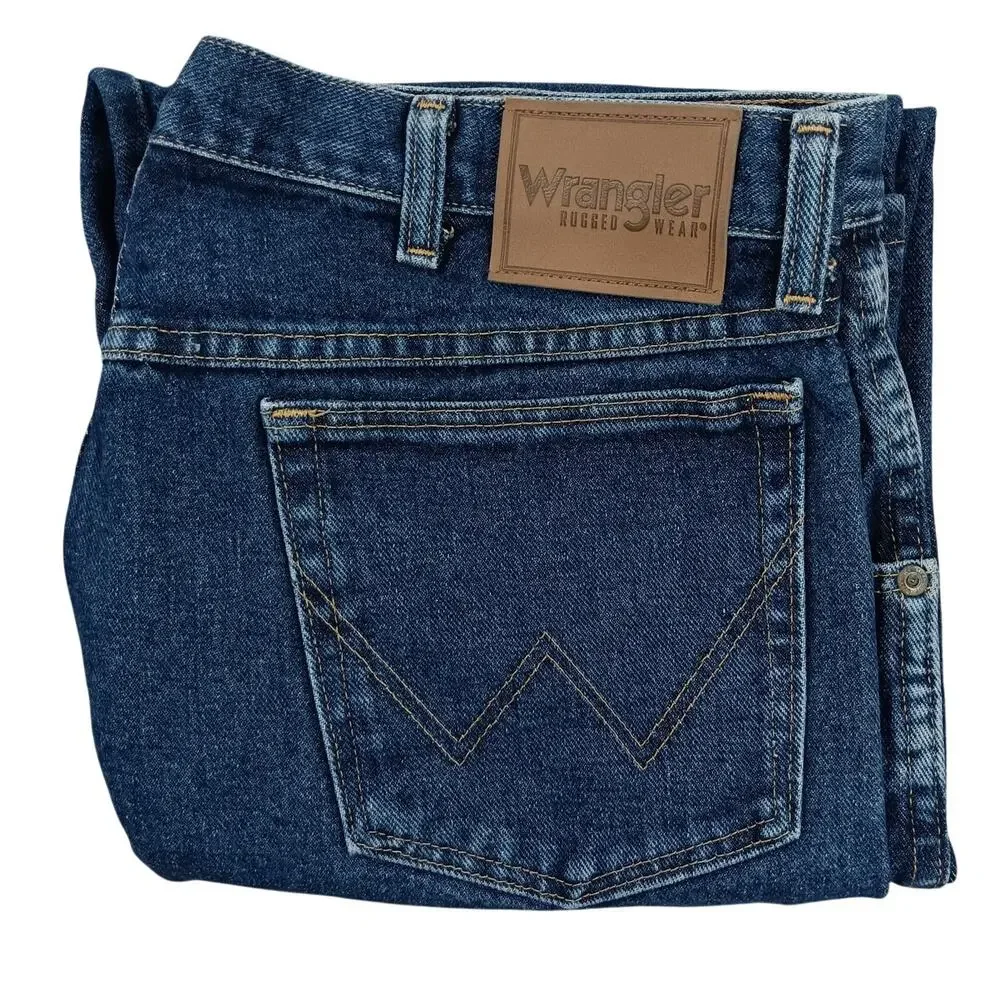 Wrangler‎ Rugged Wear Jeans Mens 36X30 Dark Blue Relaxed Straight Work Casual